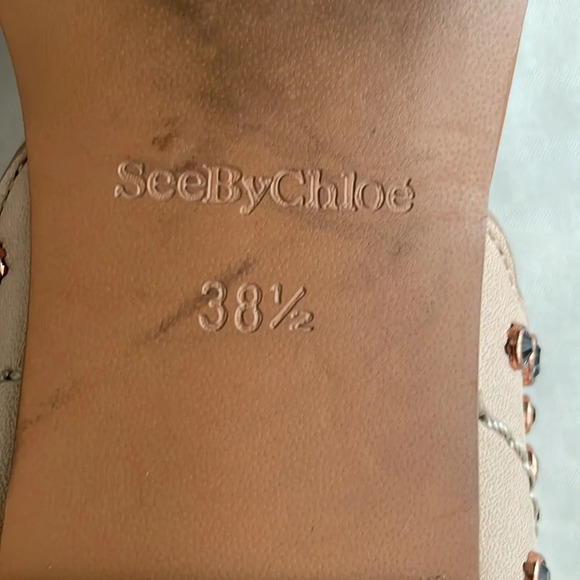 See by Chloé Scallop Leather Rhinestone Sandal Beige EU 38.5 US 8.5 - Picture 11 of 15